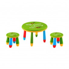 Set mobilier copii RAKI, plastic, masa rotunda SLANTE D70xh47cm verde cu 2 scaune GOGOASA verzi