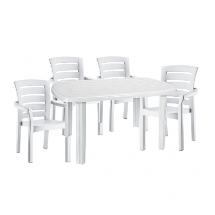 Set mobilier de exterior CULINARO KARTENA, masa ovala 125x80cm cu 4 scaune PRESTIJ 56x51xh90cm, plastic alb