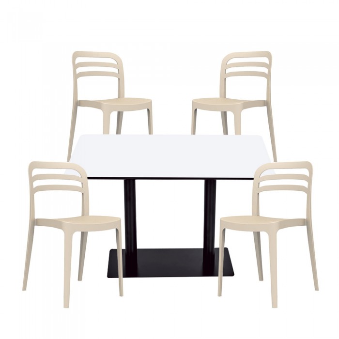 Set mobilier dining/bucatarie RAKI, masa dreptunghiulara cu blat MDF melaminat 120x80x75cm, 4 scaune Aspen 43,9x45,3xh81,7cm bej