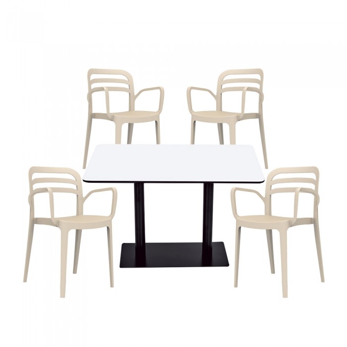 Set mobilier dining/bucatarie RAKI, masa dreptunghiulara cu blat MDF melaminat 120x80x75cm, 4 scaune Aspendos 54,5x54,3xH81,9cm bej