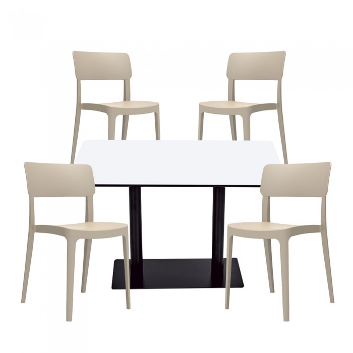 Set mobilier dining/bucatarie RAKI, masa dreptunghiulara cu blat MDF melaminat 120x80x75cm, 4 scaune Pano 47,1x45,3xH81,9cm bej