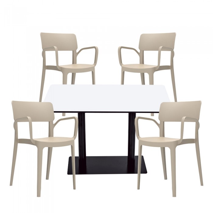 Set mobilier dining/bucatarie RAKI, masa dreptunghiulara cu blat MDF melaminat 120x80x75cm, 4 scaune Panora 54,5x54,3xh81,9cm bej