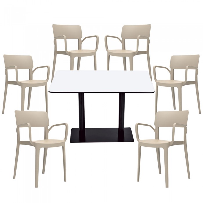 Set mobilier dining/bucatarie RAKI, masa dreptunghiulara cu blat MDF melaminat 120x80x75cm, 6 scaune Panora 54,5x54,3xh81,9cm bej