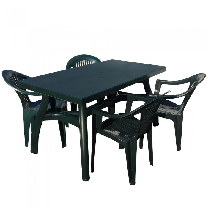 Set mobilier gradina CULINARO, masa King 140x80xh73cm cu 4 scaune Carnaval 53x45xh78cm, plastic verde