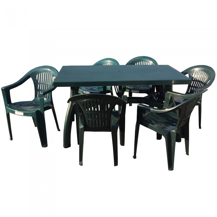 Set mobilier gradina CULINARO, masa King 140x80xh73cm cu 6 scaune Carnaval 53x45xh78cm, plastic verde