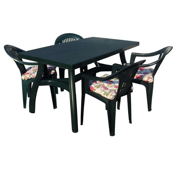 Set mobilier gradina CULINARO, masa King 140x80xh73cm si 4 scaune Carnaval 53x45xh78cm cu perne, plastic verde