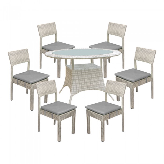 Set mobilier gradina ratan sintetic gri RAKI GOIAS, masa rotunda D120xh74cm, 6 scaune cu perne