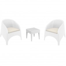 Set mobilier terasa/gradina RAKI, 2 fotolii ARUBA 74x75xh80cm cu masuta cafea MIAMI 45x45xh45cm polipropilena/fibra sticla culoare alba + 2 perne