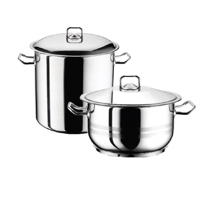 Set oale inductie HASCEVHER GASTRO, oala 10,5l si oala adanca 8,5l cu capace, inox, fund triplu stratificat