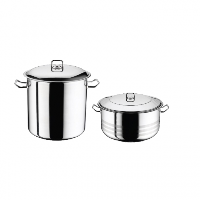 Set oale inductie HASCEVHER GASTRO, oala 16,5l si oala adanca 21l cu capace, inox, fund triplu stratificat