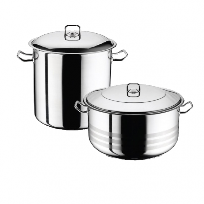 Set oale inductie HASCEVHER GASTRO, oala 26,5l si oala adanca 8,5l cu capace, inox, fund triplu stratificat