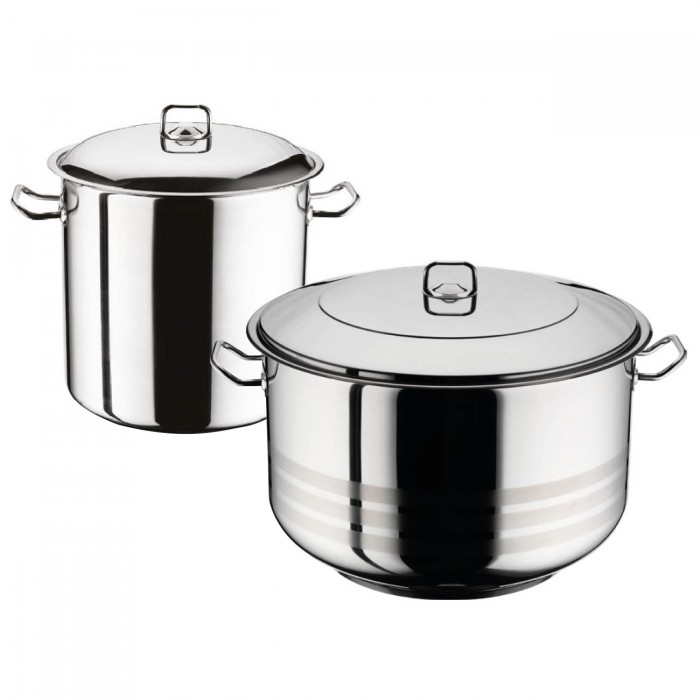 Set oale inductie HASCEVHER GASTRO, oala 45l si oala adanca 14l cu capace, inox, fund triplu stratificat