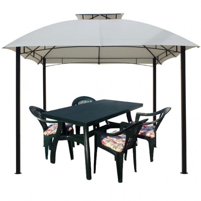 Set pavilion gradina 3x3m CULINARO cadru otel si acoperis bej, masa 140x80xh73cm si 4 scaune 53x45xh78cm cu perne, plastic verde