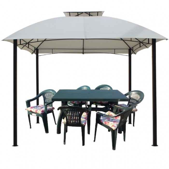 Set pavilion gradina 3x3m CULINARO cadru otel si acoperis bej, masa 140x80xh73cm si 6 scaune 53x45xh78cm cu perne, plastic verde