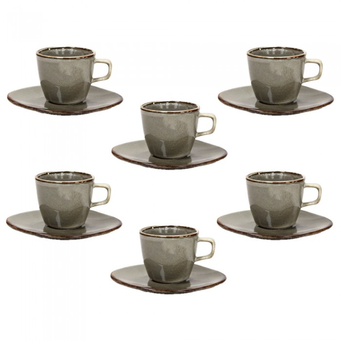 Set pentru ceai 12 piese portelan CULINARO ANTIQUE-GREY, cesti 220ml cu farfurioare