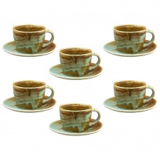 Set pentru ceai 12 piese portelan CULINARO RIVER, cesti 210ml cu farfurioare