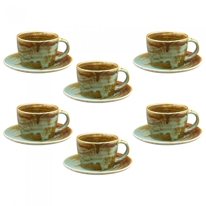 Set pentru ceai 12 piese portelan CULINARO RIVER, cesti 210ml cu farfurioare