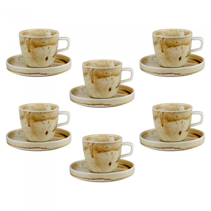 Set pentru ceai 12 piese portelan CULINARO SAHARA, cesti 220ml cu farfurioare