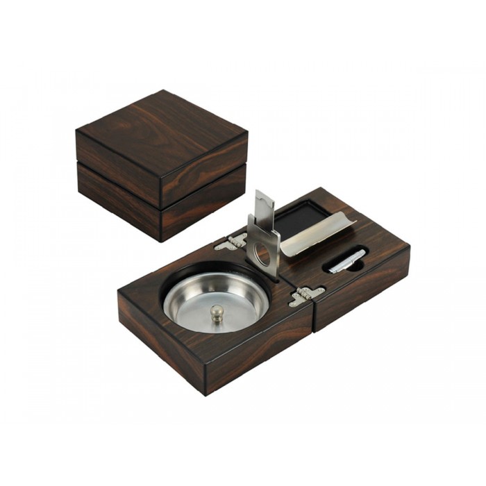 Set scrumiera trabucuri pliabila cu cutter si puncher RAKI, 12x12xh7cm