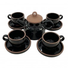 Set serviciu ceai CULINARO HELLA BLACK, ceainic 820ml si 4 cesti 200ml cu farfurioare, portelan, culoare neagra