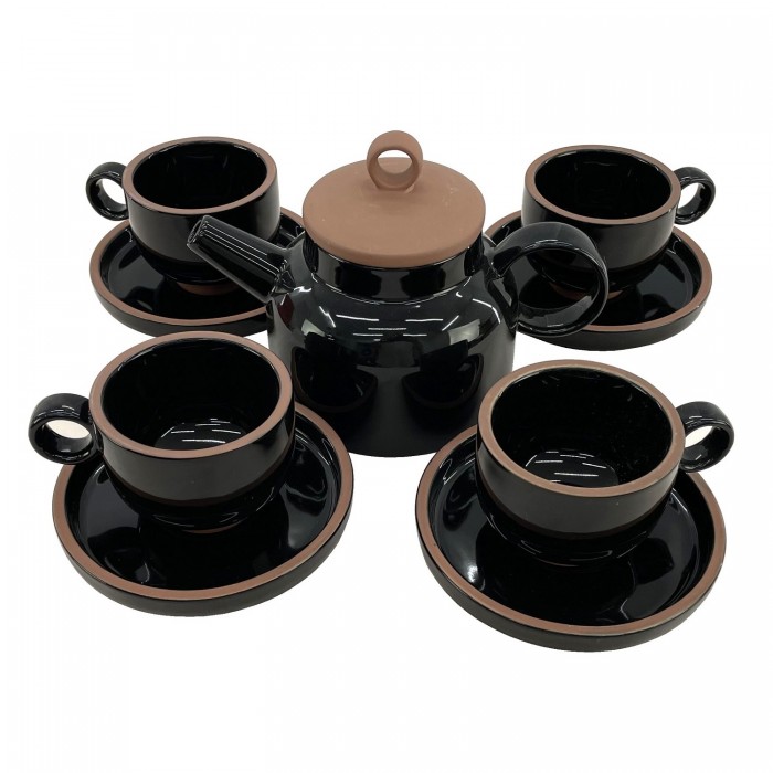 Set serviciu ceai CULINARO HELLA BLACK, ceainic 820ml si 4 cesti 200ml cu farfurioare, portelan, culoare neagra