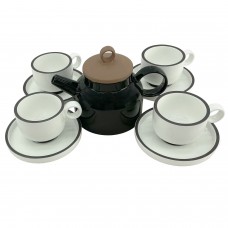 Set serviciu ceai CULINARO HELLA BLACK&WHITE, ceainic 820ml negru, 4 cesti 200ml cu farfurioare culoare alba, portelan