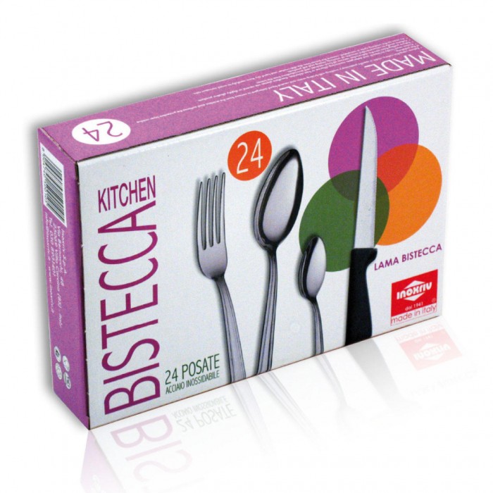 Set tacamuri 24 piese inox pentru 6 persoane INOXRIV KITCHEN ITALIA, 6 linguri, 6 furculite, 6 lingurite ceai, 6 cutite friptura