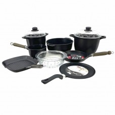 Set vase de gatit ANTIK ARS, 2 oale cu capace, cratita, tigaie, tigaie clatite, tigaie grill, ibric, cos gatit la aburi