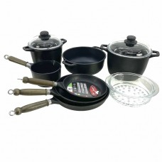 Set vase de gatit ANTIK ARS, aluminiu antiaderent, 2 oale 4lt/6lt cu capace, cratita, 3 tigai, ibric, cos gatit la aburi