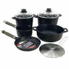 Set vase de gatit ANTIK ARS, aluminiu antiaderent, 2 oale 4lt/6lt cu capace, cratita, tigaie, ibric, pad inductie