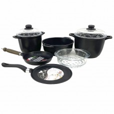Set vase de gatit ANTIK ARS, aluminiu antiaderent, 2 oale 4lt/6lt cu capace, cratita, tigaie, tigaie clatite, cos gatit la aburi