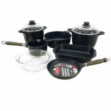Set vase de gatit ANTIK ARS, aluminiu antiaderent, 2 oale cu capace, cratita, tigaie, tava de copt, ibric, cos gatit la aburi