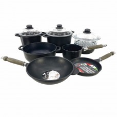 Set vase de gatit ANTIK ARS, antiaderente, 2 oale 4lt/6lt cu capace, cratita, tigaie, tigaie Wok, ibric, oala gatit cu aburi