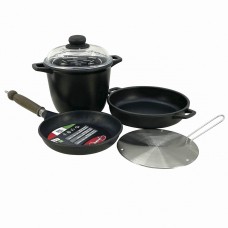 Set vase gatit 5 piese ANTIK ARS, aluminiu antiaderent, oala 4lt cu capac, cratita, tigaie 22xh4,5cm, pad plita inductie 21cm