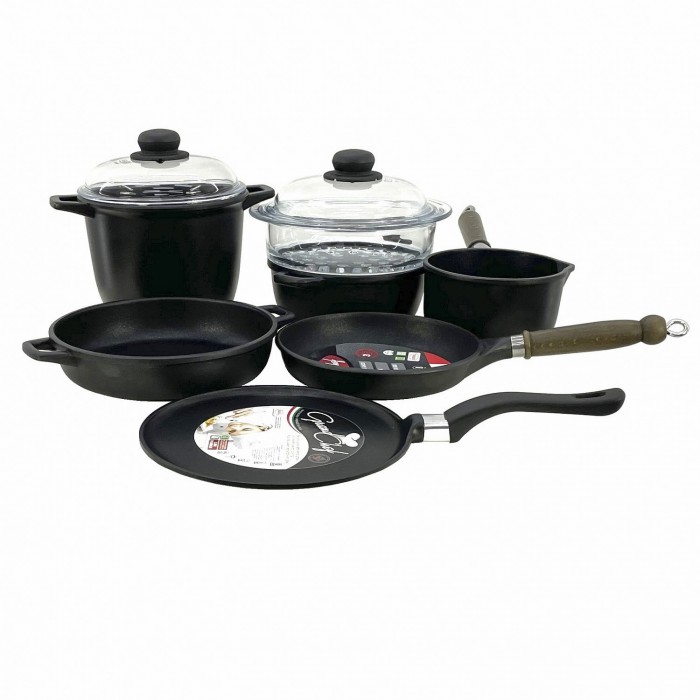 Set vase gatit 9 piese ANTIK ARS, antiaderente, oala 4lt cu capac, cratita, tigaie, tigaie clatite, ibric, oala gatit cu aburi