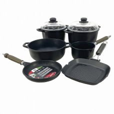 Set vase gatit ANTIK ARS, antiaderente, 2 oale 4lt/6lt cu capace, cratita 26xh10cm, tigaie 22cm, tigaie grill 26x26cm, ibric