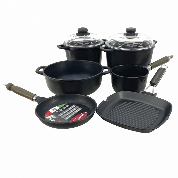 Set vase gatit ANTIK ARS, antiaderente, 2 oale 4lt/6lt cu capace, cratita 26xh10cm, tigaie 22cm, tigaie grill 26x26cm, ibric