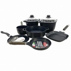Set vase gatit ANTIK ARS, antiaderente, 2 oale 4lt/6lt cu capace, cratita, tigaie, tigaie clatite, tigaie grill, ibric