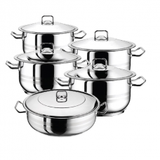 Set vase gatit inductie HASCEVHER GASTRO, 10 piese inox, 4 oale 3l+4l+6l+8l si cratita 8,5l cu capace, fund triplu stratificat