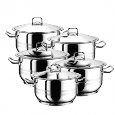 Set vase gatit inductie HASCEVHER GASTRO, 10 piese inox, 5 oale 3l+4l+6l+8l+10,5l cu capace si fund triplu stratificat