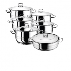 Set vase gatit inductie HASCEVHER GASTRO, 12 piese inox, 5 oale 3l+4l+6l+8l+10,5l si cratita 8,5l cu capace, fund triplu stratificat