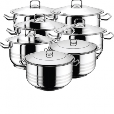 Set vase gatit inductie HASCEVHER GASTRO, 14 piese inox, 7 oale 3l+4l+6l+8l+10,5l+13l+16,5l cu capace si fund triplu stratificat