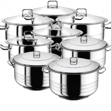 Set vase gatit inductie HASCEVHER GASTRO, 16 piese inox, 8 oale 3l+4l+6l+8l+10,5l+13l+16,5l+20l cu capace si fund triplu stratificat