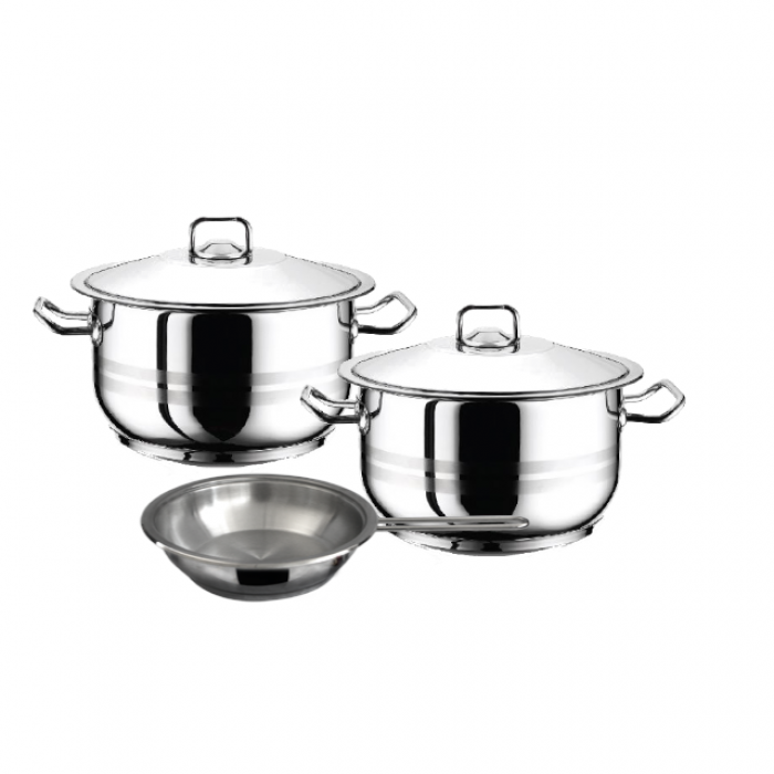 Set vase gatit inductie HASCEVHER GASTRO, 2 oale 3l si 6l cu capace, tigaie 20x4cm, 5 piese inox, fund triplu stratificat