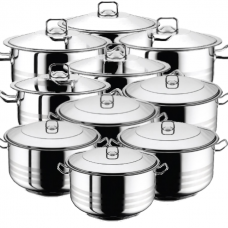 Set vase gatit inductie HASCEVHER GASTRO, 20 piese inox, 10 oale 3l+4l+6l+8l+10,5l+13l+16,5l+20l+23,5l+26,5l cu capace si fund triplu stratificat