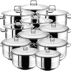 Set vase gatit inductie HASCEVHER GASTRO, 22 piese inox, 11 oale 3l+4l+6l+8l+10,5l+13l+16,5l+20l+23,5l+26,5l+30l cu capace si fund triplu stratificat