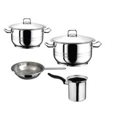 Set vase gatit inductie HASCEVHER GASTRO, 6 piese inox, 2 oale 3l+6l cu capace, tigaie 20x4cm, ibric 500ml