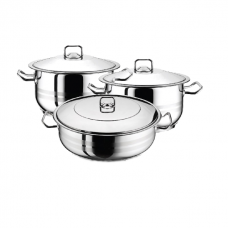 Set vase gatit inductie HASCEVHER GASTRO, 6 piese inox, 2 oale 3l+6l si cratita 8,5l cu capace, fund triplu stratificat