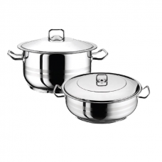 Set vase gatit inductie HASCEVHER GASTRO, oala 10,5l si cratita 17,5l cu capace, inox, fund triplu stratificat
