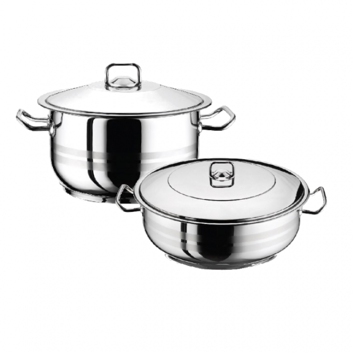 Set vase gatit inductie HASCEVHER GASTRO, oala 10,5l si cratita 17,5l cu capace, inox, fund triplu stratificat